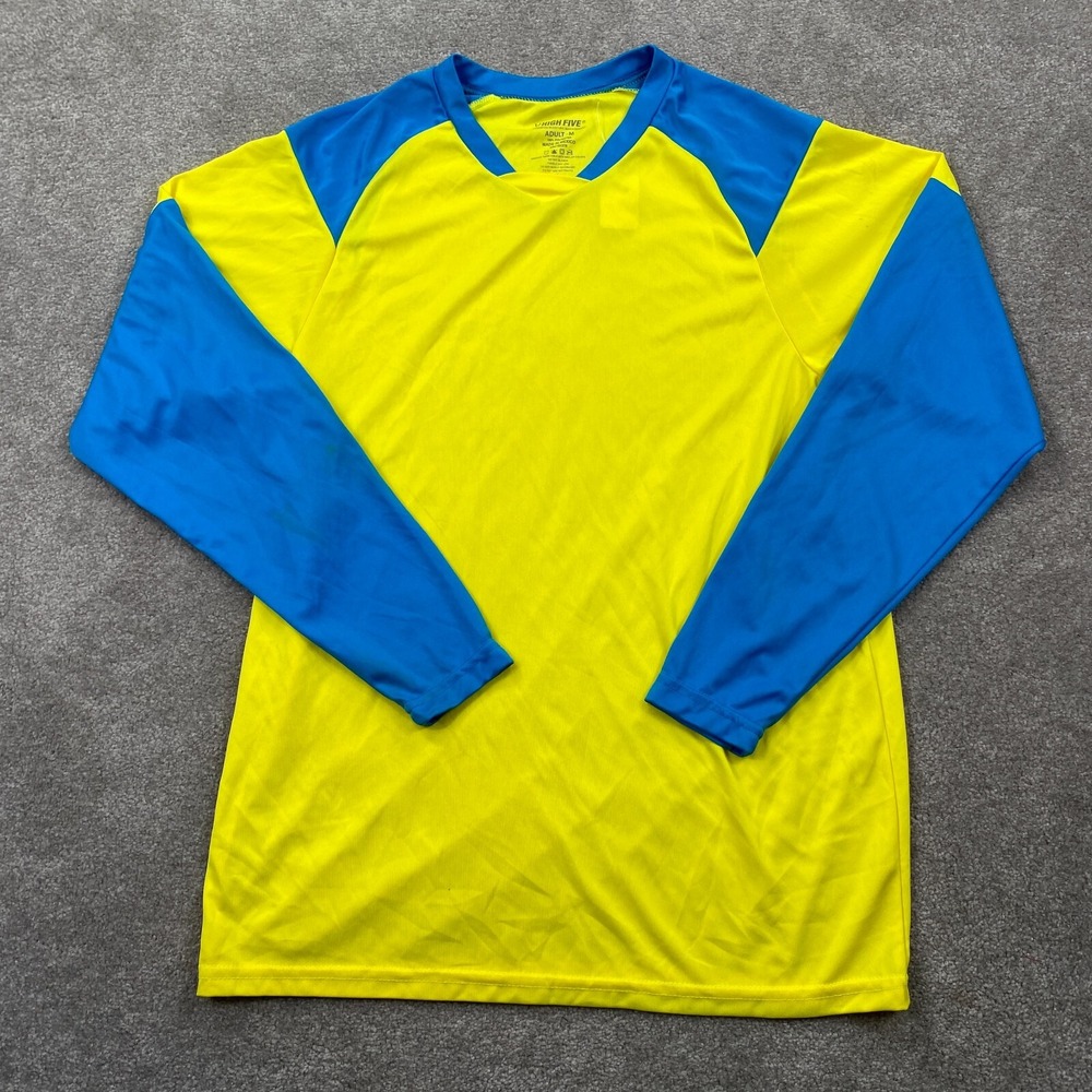 High Five Sportswear Long Sleeves Soccer Jersey Shirt Adult Size M Yellow Blue